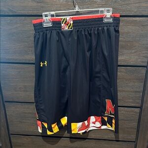 Under Armour Men's Black Shorts with Red and Yellow Accents